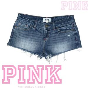 PINK Victoria's Secret Blue Jean Shorts with Distressed Details